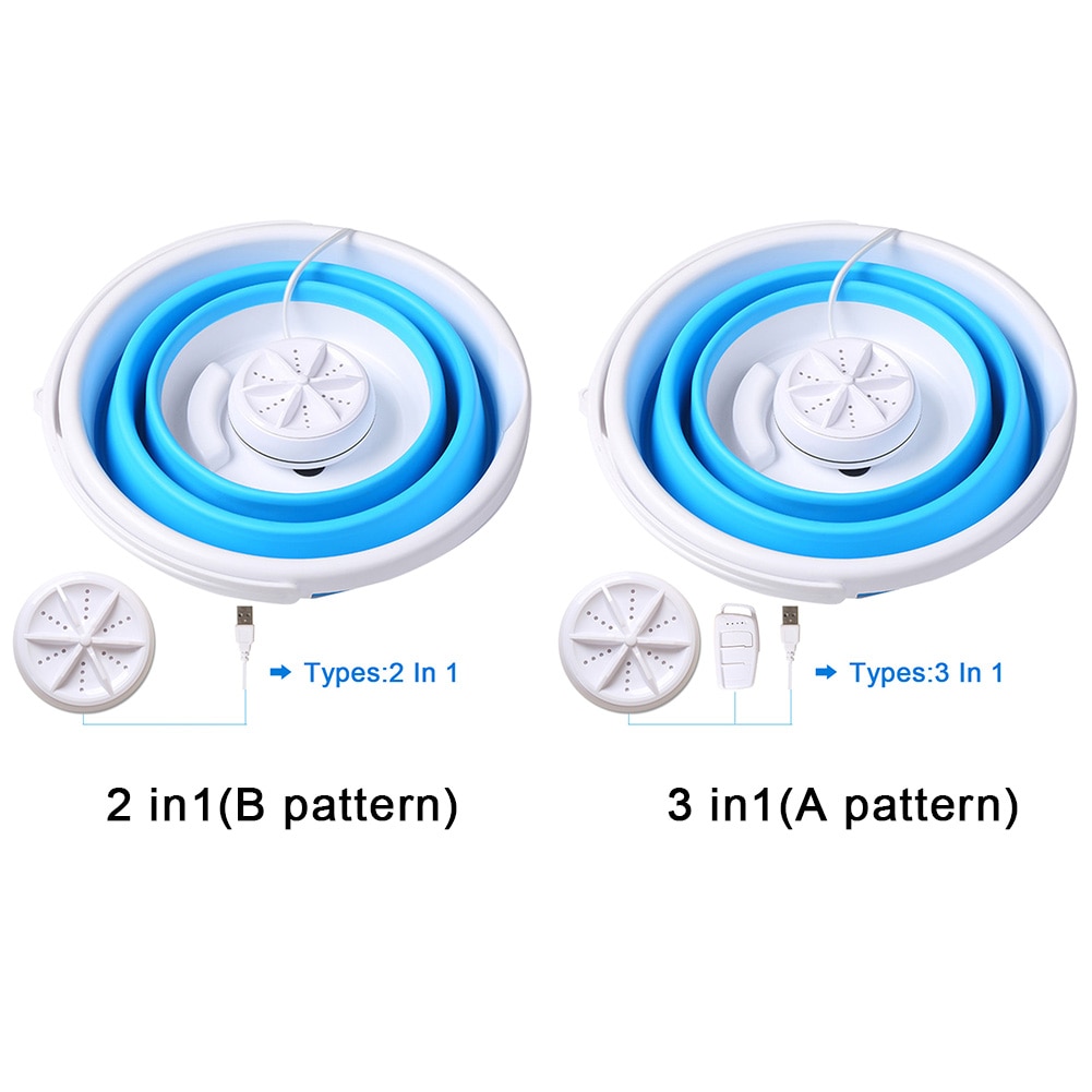 Ultrasonic Turbines Mini Washing Machine Clothes Bucket College Rooms Tub USB Connection Folding Dorms Compact Laundry Cleaner