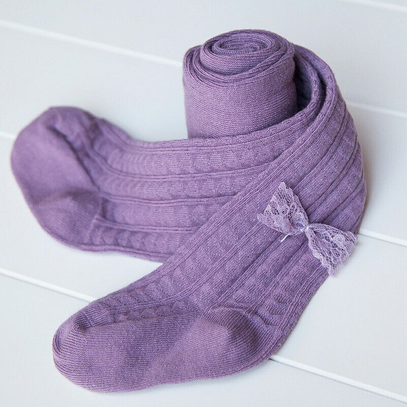1 paar Kids Sokken Peuters Meisjes Kant Boog Knie Hoge Lange Zachte Warme Winter Katoenen baby Sokken Kids Gebreide gestreepte 5 Kleur: Light Purple / 1 to 2 Years