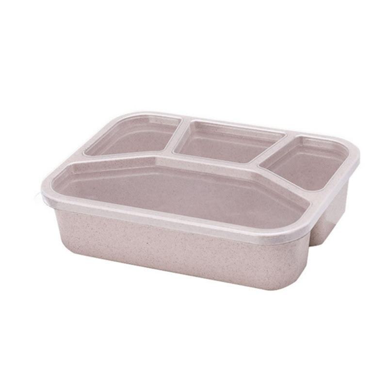 Healthy Material Lunch Box 4 Grid Wheat Straw Bento Boxes Microwave Dinnerware Food Storage Container Lunchbox: Beige