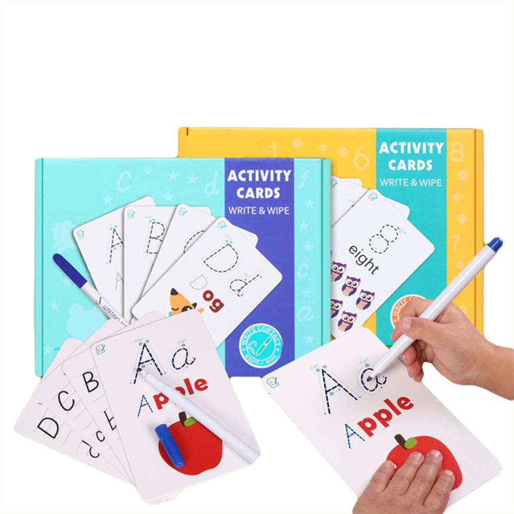 Omskrivbare alfabeter flash-kort markørslibesæt pædagogisk børnelegetøj