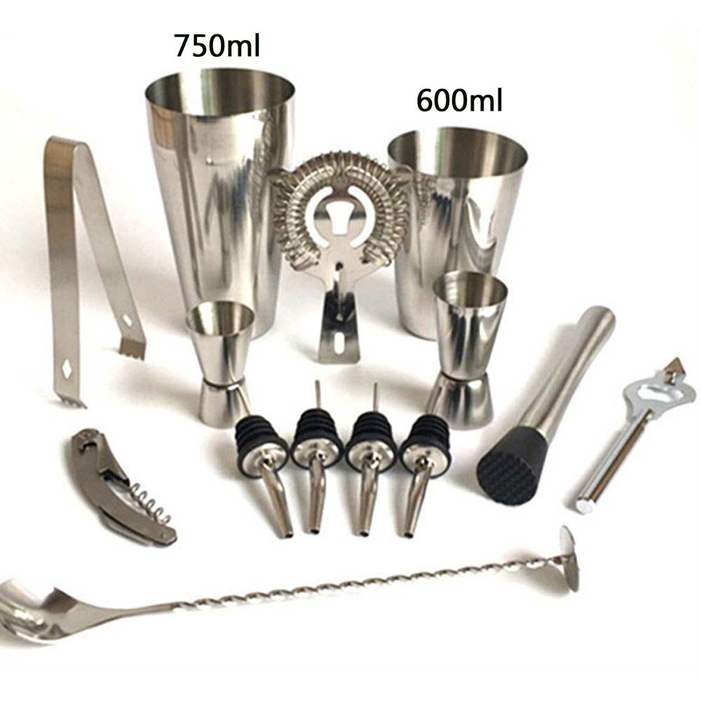 Premium Shaker Barware Set - 13 Pieces Bartender Kit Includes shaker , rack, spoon, pourer, straw & ice tong Cocktail Shaker: 13PC 600 750ML