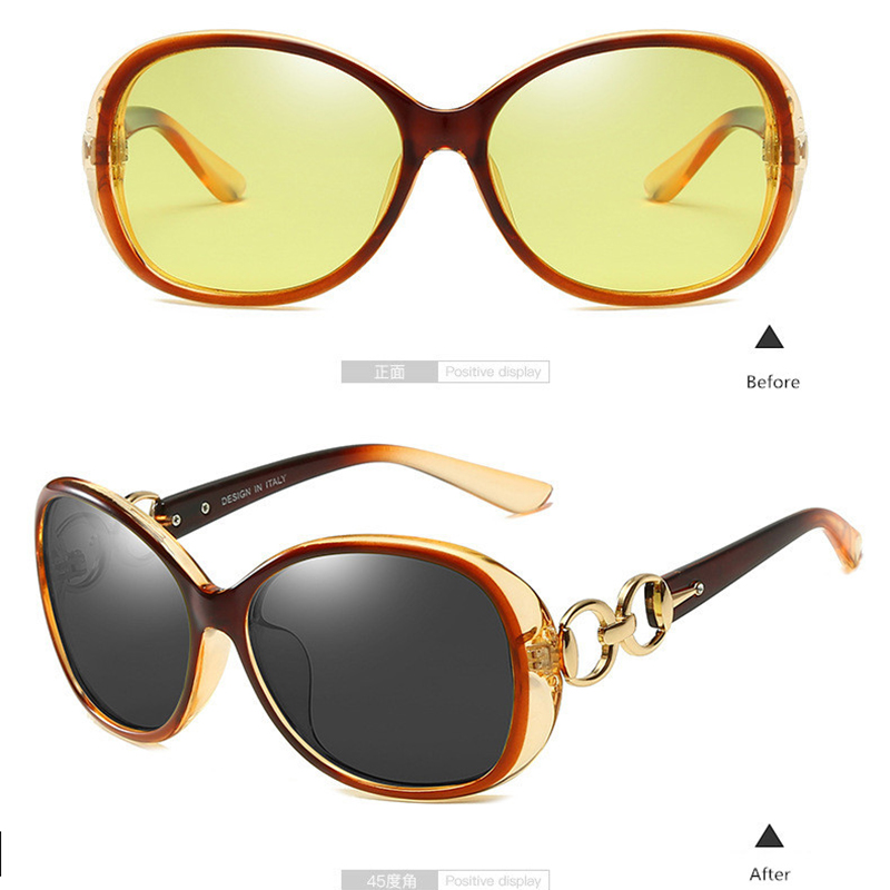 Sopretty fotokromiske kvinder polariserede nattesyn kørebriller, tac ovale overdimensionerede solbriller gule beskyttelsesbriller  uv400 s181: Te-nat vision