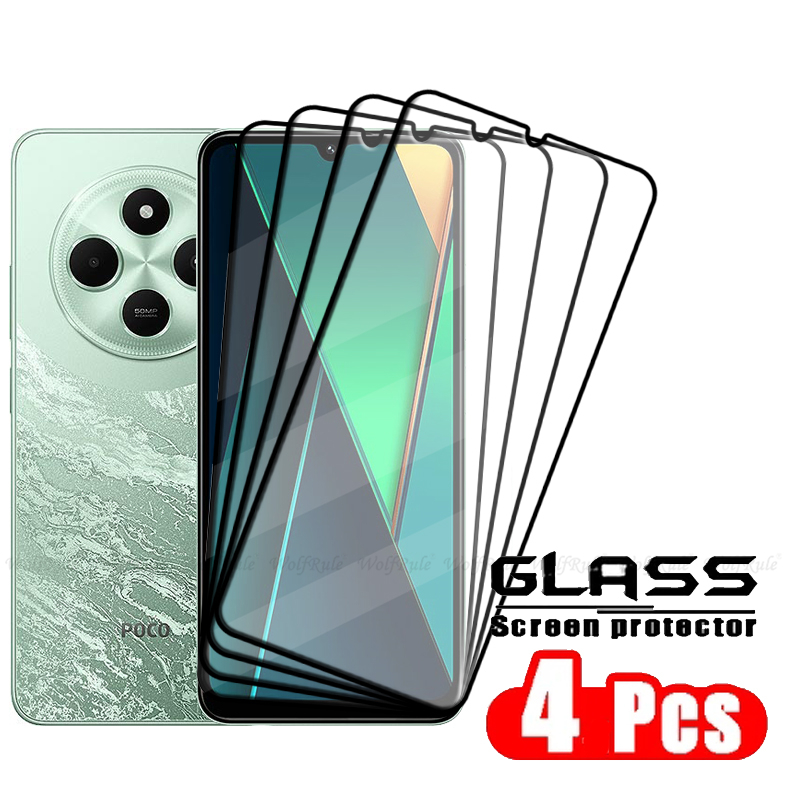 4 Uds para Poco C75 vidrio Xiaomi Poco C75 vidrio templado 9H HD protección de teléfono pegamento de cubierta completa para Protector de pantalla Poco C75 C 75: CRIMSON