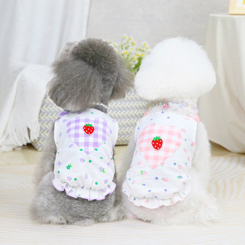 Vêtements d&#39;été pour chien, jupe, Costume, petit, chiot, fraise, cœur, gilet, chat, yorkshire, caniche, poméranien, 2022
