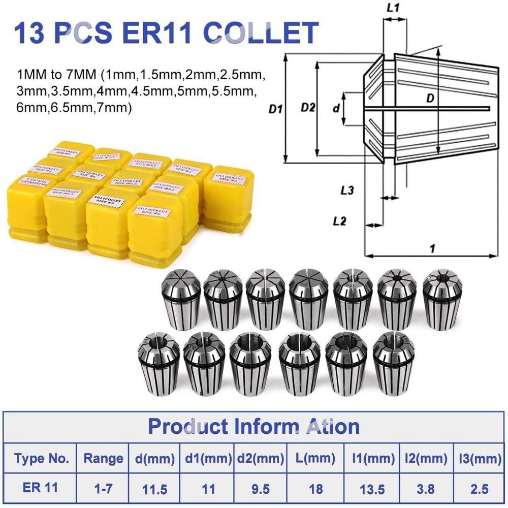 13Pcs ER11 Collet Chuck Cnc Spindel ER11 Spantang Draaibank Gereedschaphouder Pinza ER11 Collet Set Van 1-7mm Voor Cnc Frezen Schuim Tool