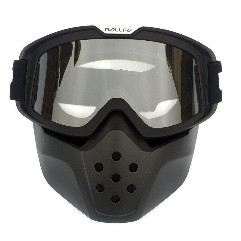 Lunettes de moto rétro anti-poussière Anti-UV, masque de Motocross, filtre de respiration modulaire détachable, masque pour casque ouvert: BOF-40-Black-Clear