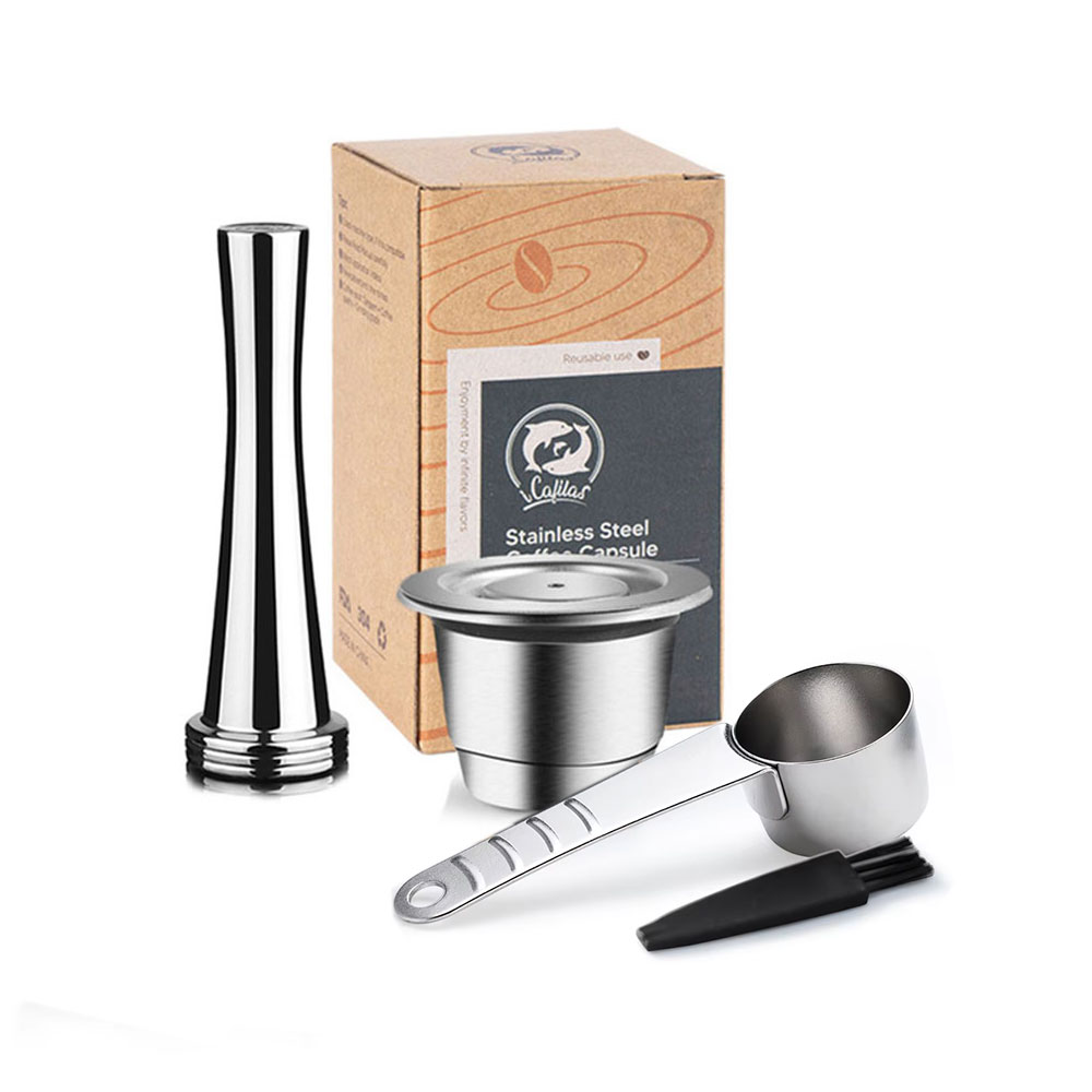 Wiederverwendbare Edelstahlkapsel für Nespresso passen Essenza Mini Inissia Elf Mahcine Espresso nachfüllbare Kaffeepads mit Gummis: S / Burgunderrot