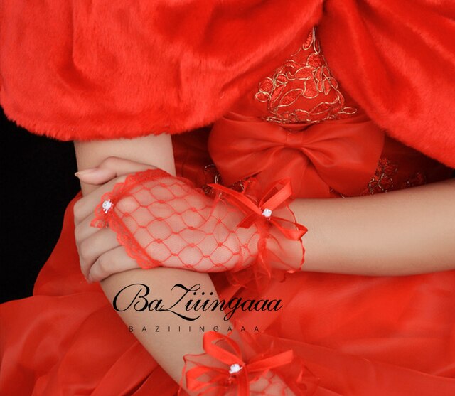 Gants De mariée courts, en dentelle rouge, sans doigts, accessoires De mariage, 15 pièces: 12