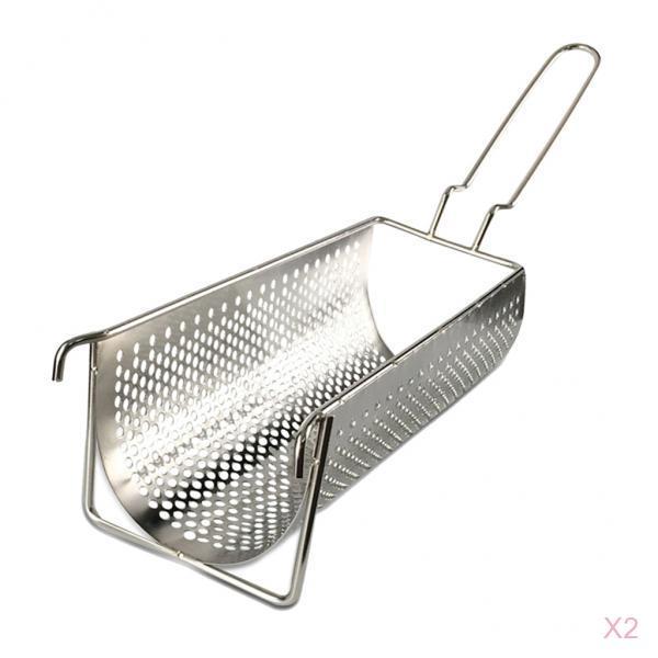 2 Pieces Large Stainless Steel Frying Basket Strainer w/ Handle French Chips Holder Cooking Serving