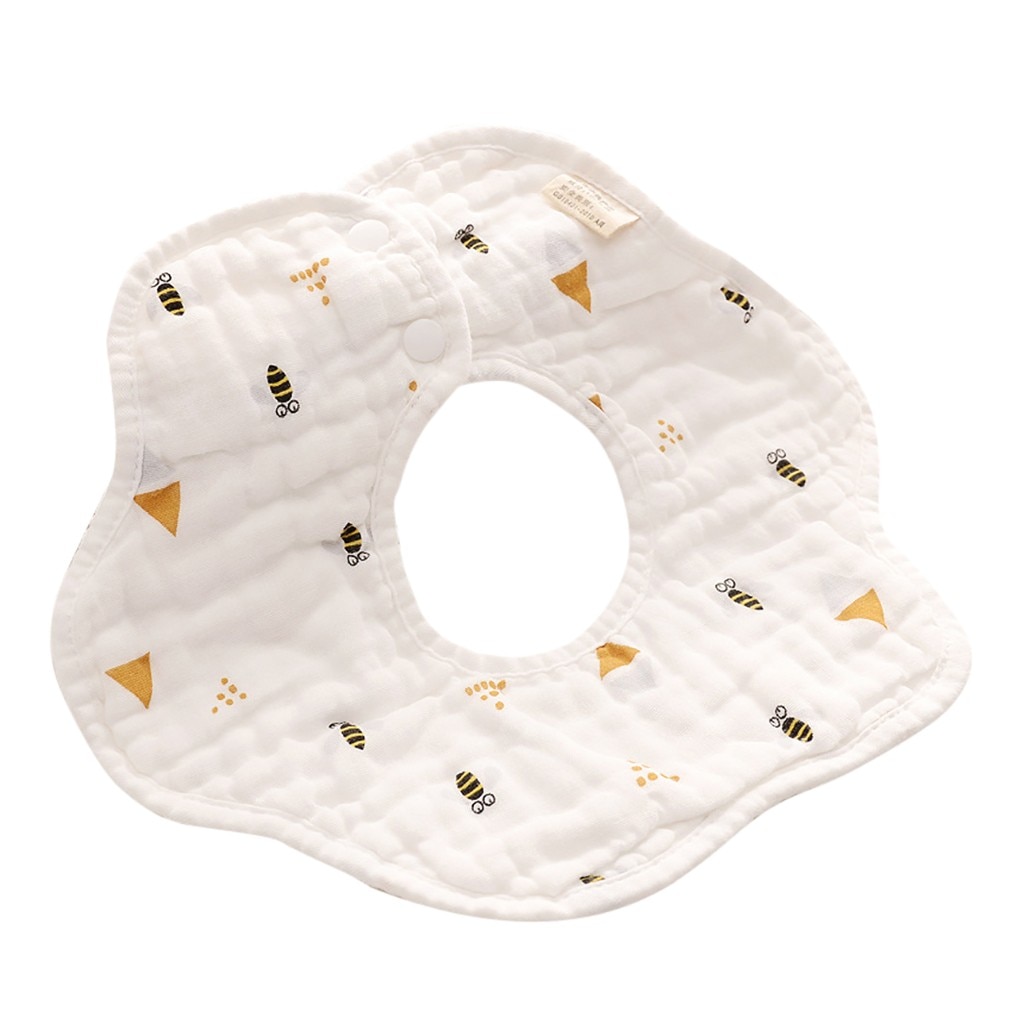 Telotuny Baby Boy Pasgeboren Zuigelingen Cartoon Afdrukken Katoen Zacht 360 Graden Roterende Slabbetjes Speeksel Handdoek Baby Slabbetjes Waterdichte 2020ap: WHITE