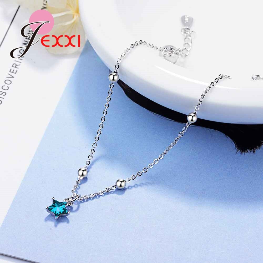 genuina gran 925 de plata esterlina azul Cubic Zirconia colgante con forma de estrella pulsera para mujeres chica de cumpleaños