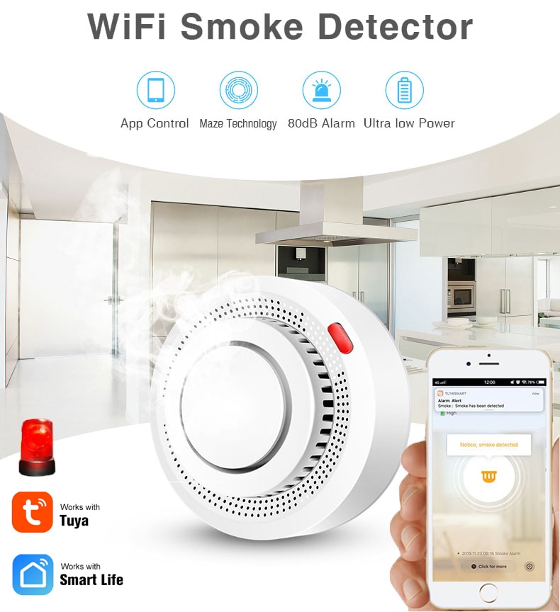 Czujnik Dymu i Temperatury Tuya WiFi - System Alarmowy Pożaru Domu