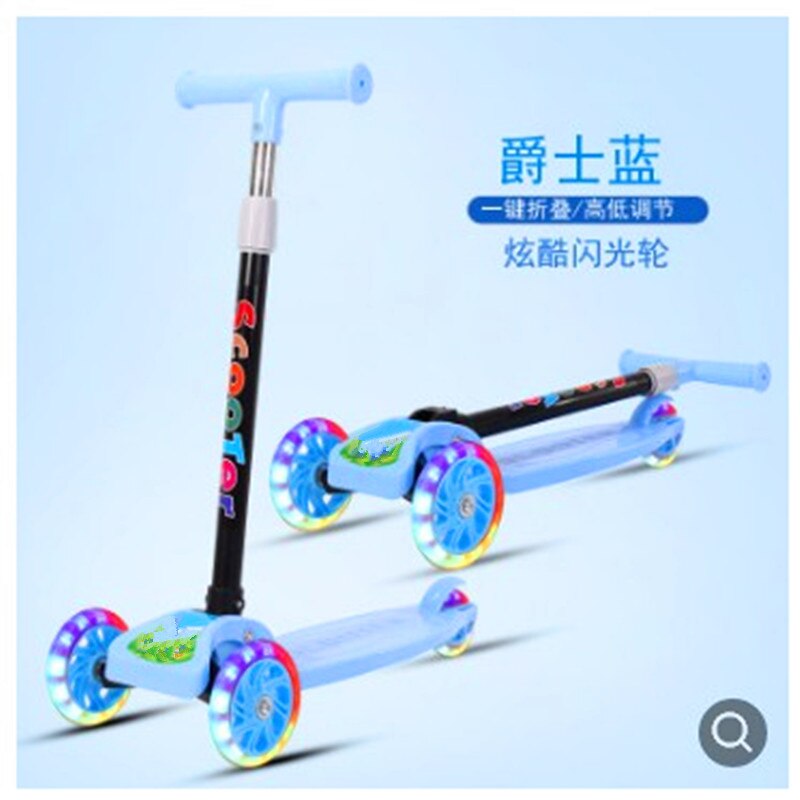 Folding Meter Hoge Kinderen Scooter 2-8 Jaar Oude Driewielige Flash Skateboard Swing Walker: Blauw