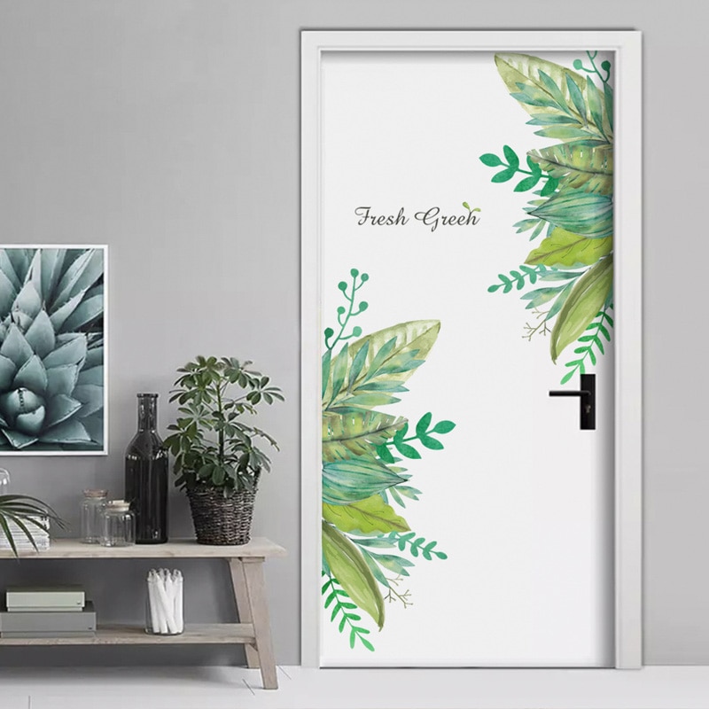 Fresh green leaf wall sticker living room bedroom background home decoration Mural Decals wallpaper Removable door stickers