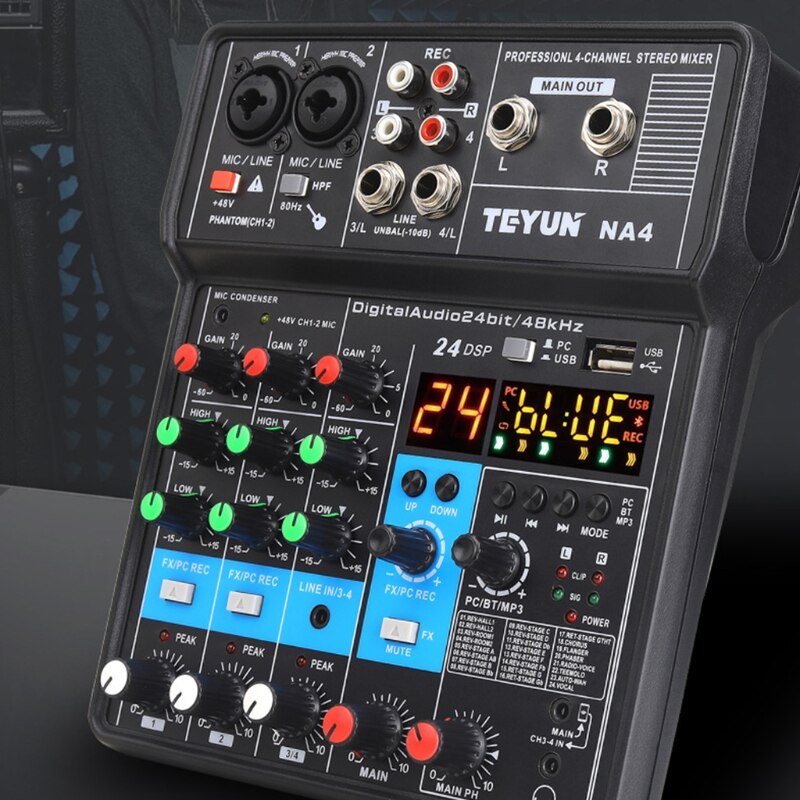 Audio Mixer Portable Sound Mixing Console USB Interface Computer Input 48V for Outdoor Live Indoor Home Entertainment