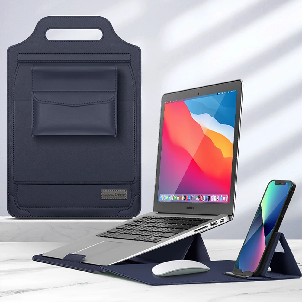 Laptop Sleeve Bag 5 in 1 Laptop Stand Case with Cable Mouse Pad Pouch for MacBook Huawei Matebook 11 12 13.3 13 14 15 Cover: Thirteen / Blue