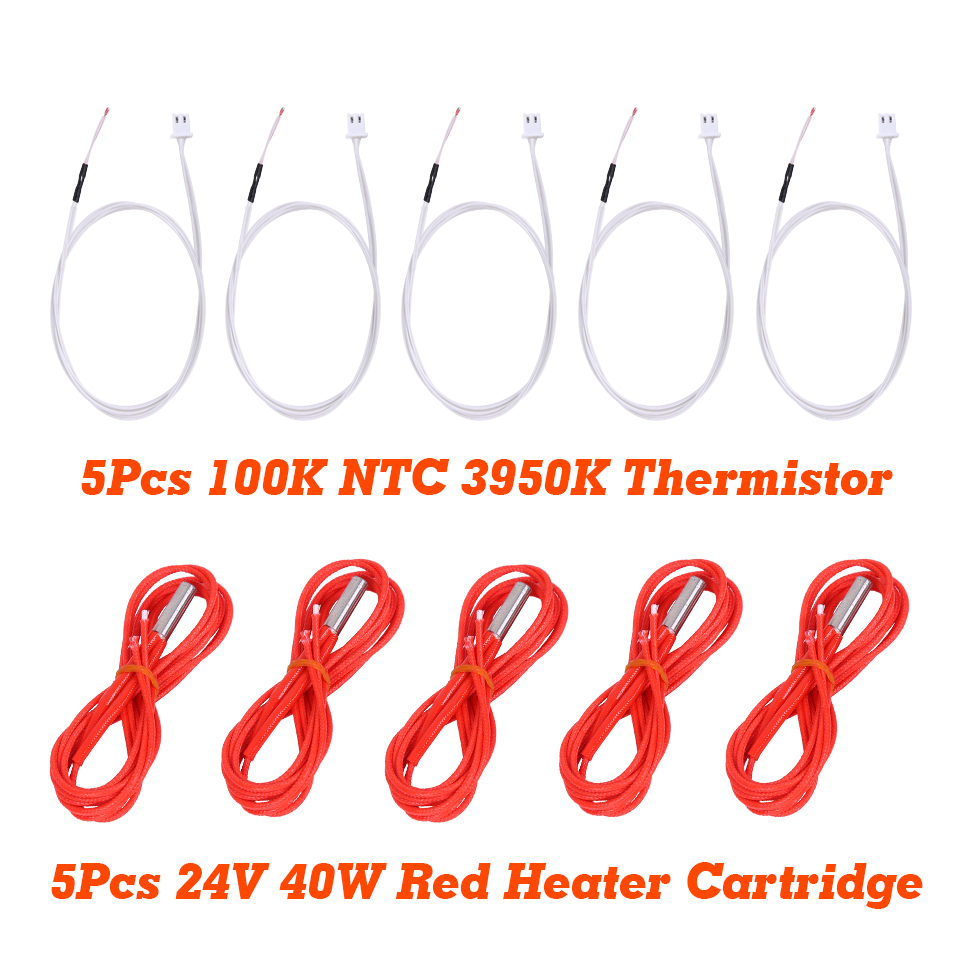 10 unids/pack Hotend 12V/24V 40W calentador rojo cartucho extrusor calentador + 100K NTC 3950K termistor para Ender 3 Pro piezas de impresora 3D: Blanco