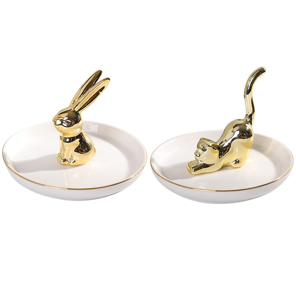 2pcs Ceramic Display Storage Plates Jewelry Storage Trays for Home (Golden): Default Title