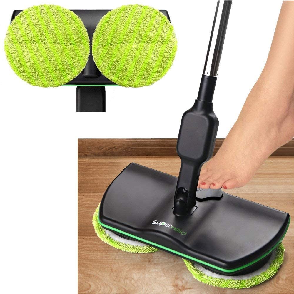 Cordless Electric Spinning Mop, 3 in 1 Rechargeable Powered Floor Cleaner Scrubber Handheld Vacuum Floor and Carpet Polisher Mop