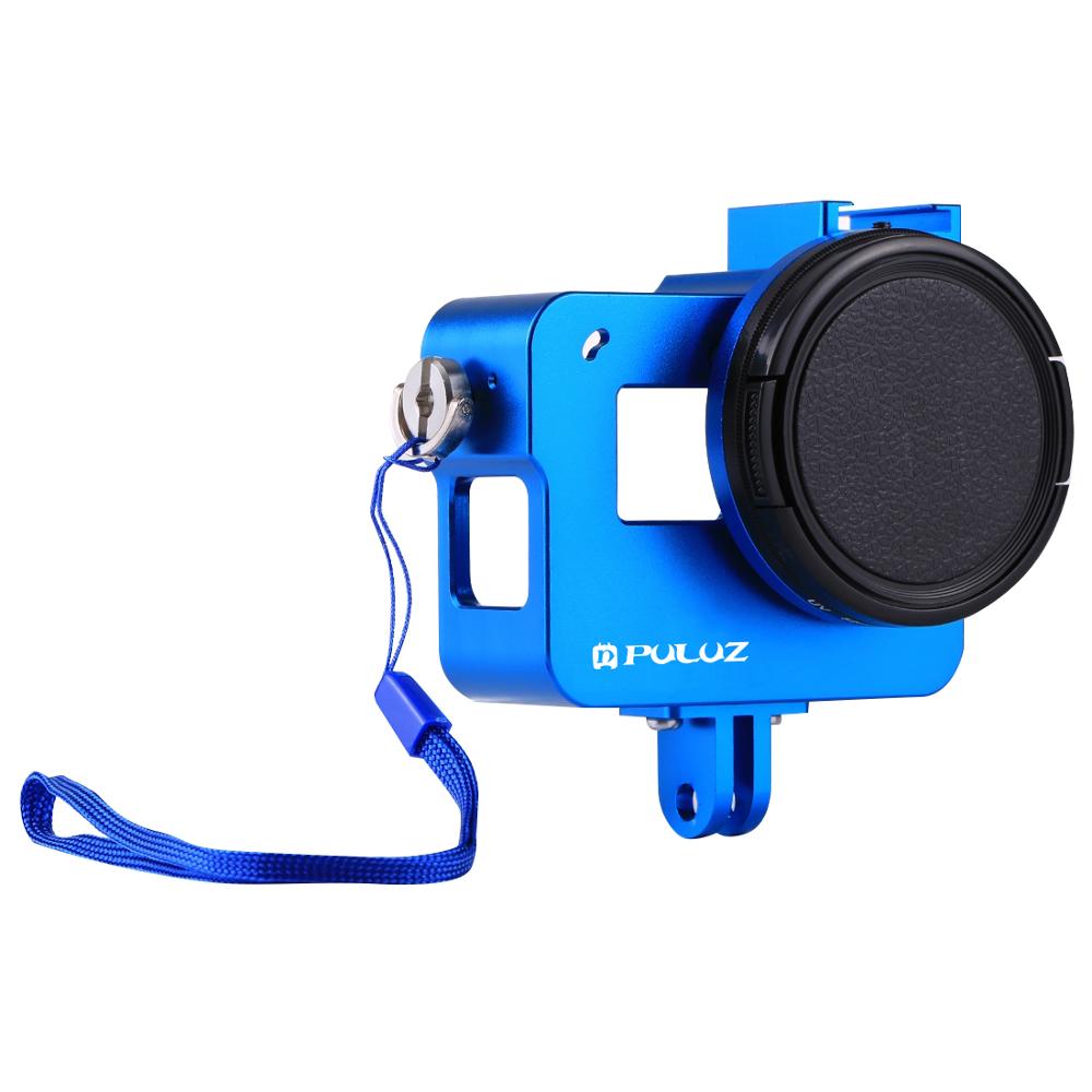 Jaula protectora de aluminio PULUZ Hero Black 7 para cámara Vlogging Cage con lente UV de 52mm para GoPro HERO ) / 7 negro/6/5: Azul