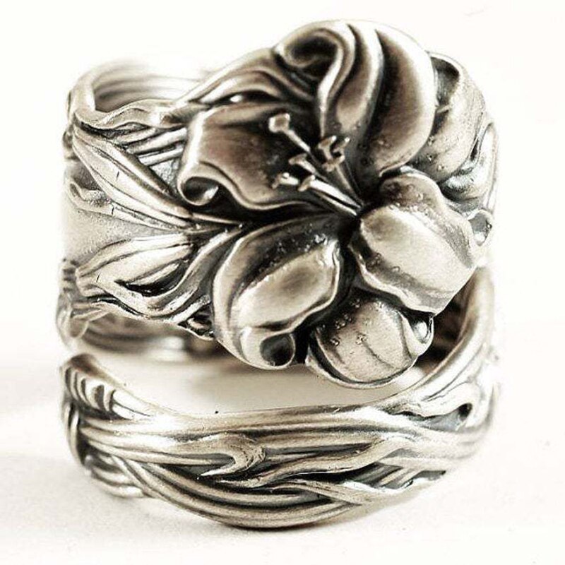 Jahrgang-Schmuck retro Carving Blume Ring Kreative Empfindliche Geschnitzte aufbringen Pflanzen Ring retro ErkläSprosse Ringe für Frauen: Stil C