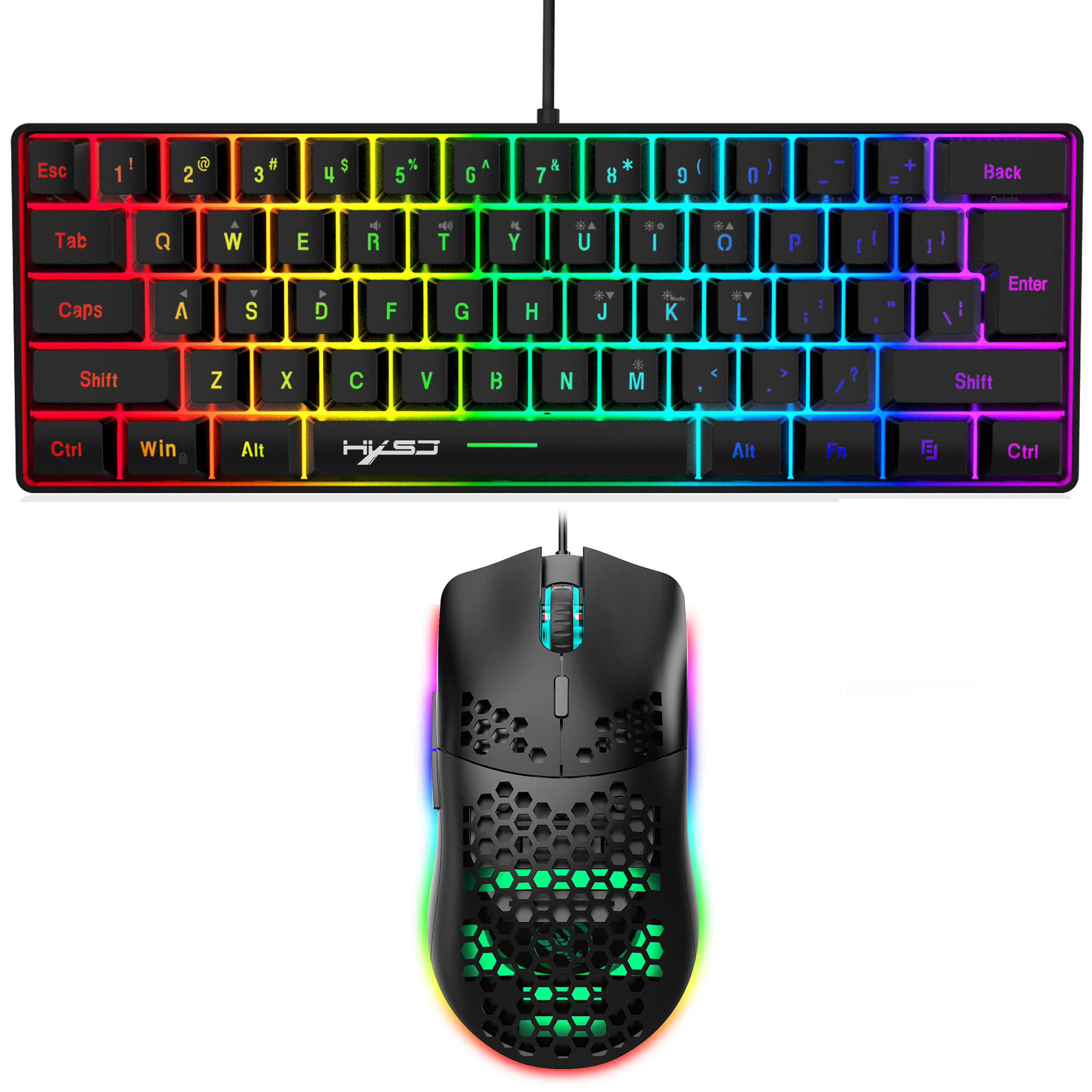 Gaming-Tastatur- und Maus-Kombination, Mini-kabelgebundene 61-Tastatur, RGB-Hintergrundbeleuchtung, 6400 CPI-Maus, Tastatur und Gaming-Maus für Box-PC-Lapt: Default Title