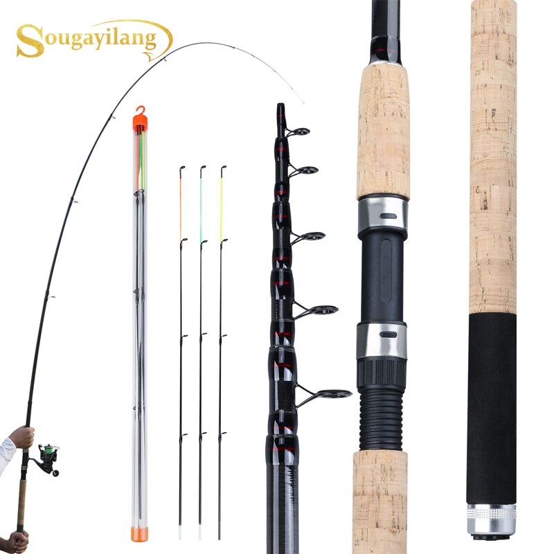Sougayilang, kinderhengel met molen, telescopische hengel voor reizen, zoetwatervissen, baars of forel, blauw