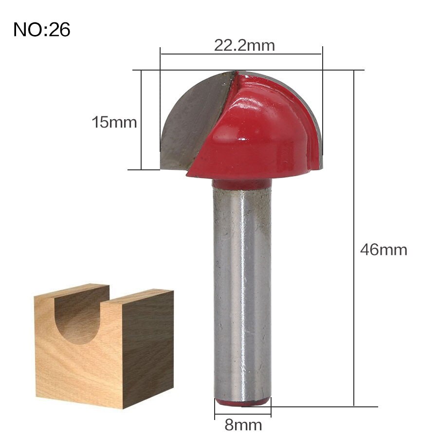 1 st 8mm Schacht hout router bit Rechte frees trimmer reiniging flush trim hoek ronde cove doos bits frezen Cutte: NO26