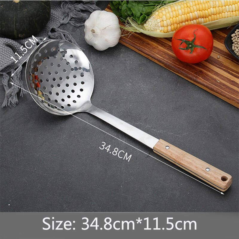 Stainless steel kitchenware set solid wood handle spatula frying shovel spoon kitchen tool cooking cookware sets: F