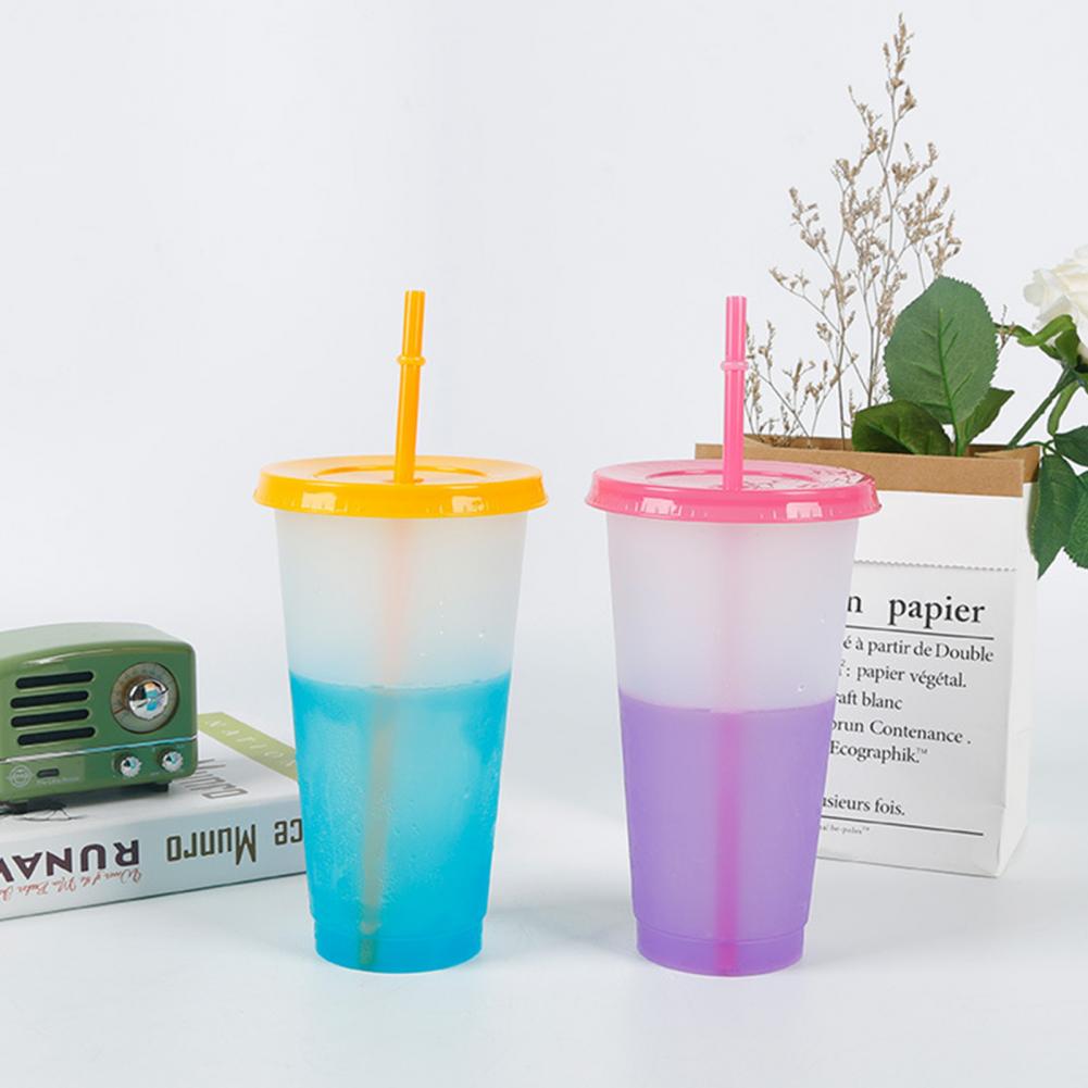 720ml Discoloration Cup Practical Straw Temperature Mug Fixed Ring Water Cup