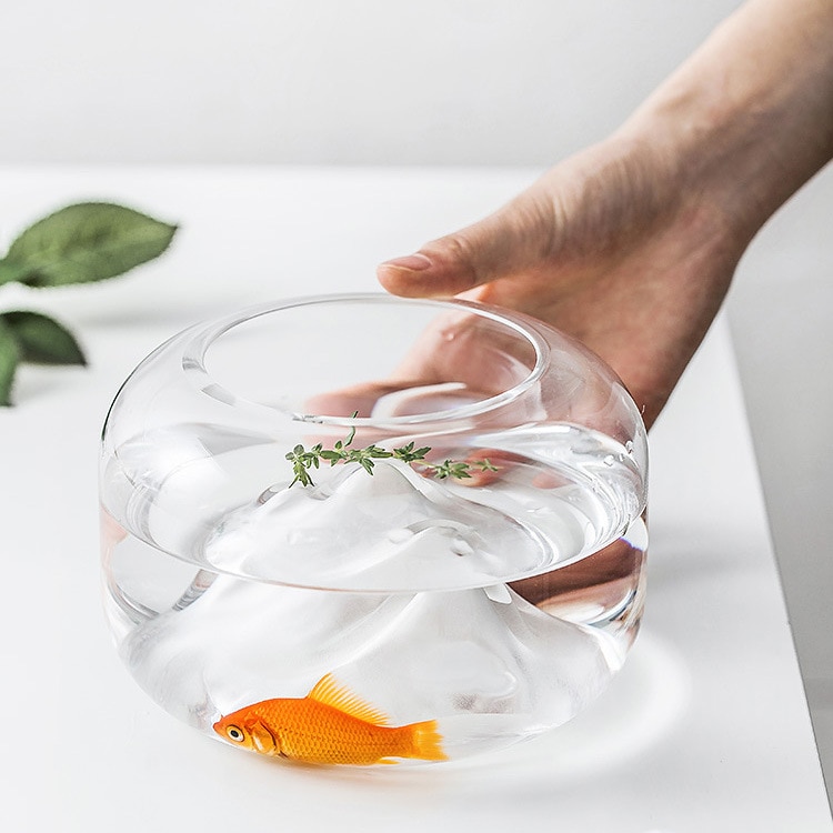 Style japonais neige montagne verre Transparent aquarium Mini bol à poisson pour poisson or grondement poissons décor à la maison pour salon