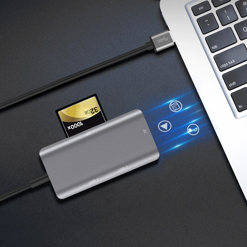 5 in 1 USB Hub to SD TF CF Memory Card Reader USB 3.0 Hub Adapter with Compact Flash Memory Card Reader for iPad Pro