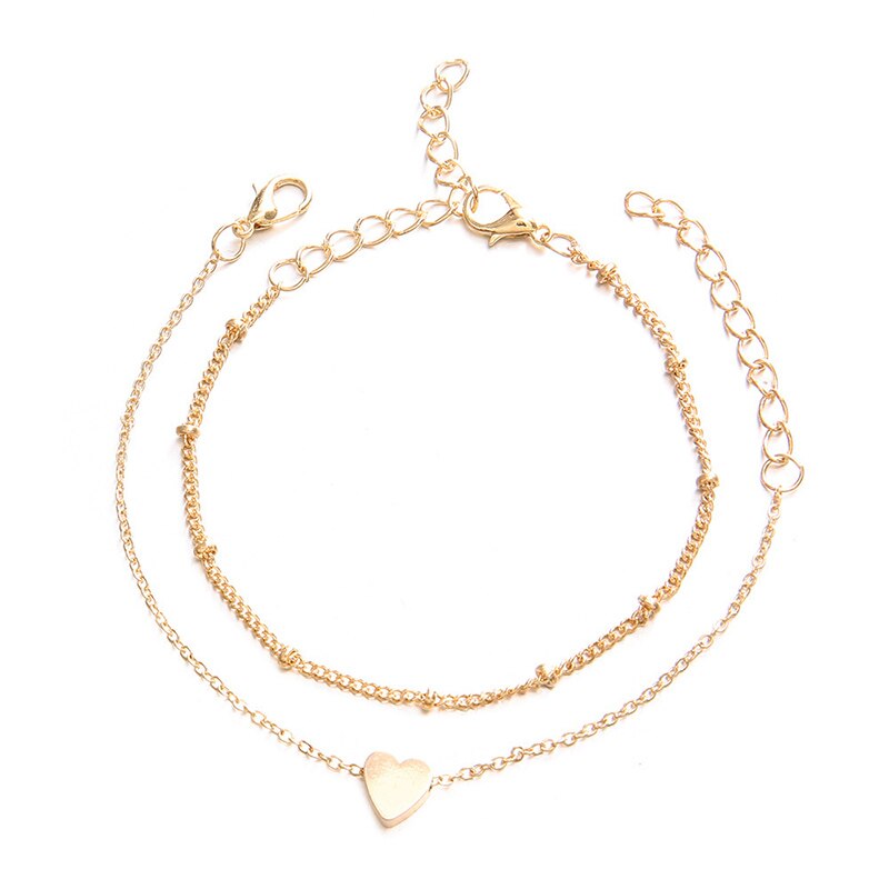 Mode 2 Stks/set Meisjes Hart Armband Vriendschap Bruiloft Seaside Verstelbare Link Chain Bead Eenvoudige Vrouwen Armband