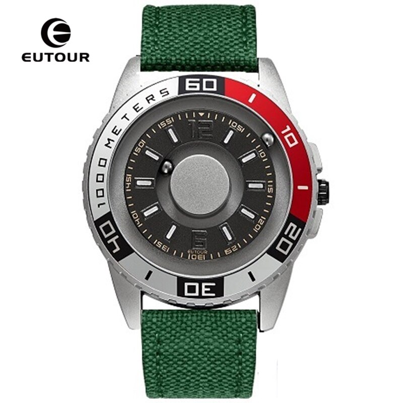 EUTOUR Innovative Black Sliver Magnet Magnetic Metal Multifunctional Watch Men's Sports Quartz Watch Cool Watch Male Reloj: Nylon Band D
