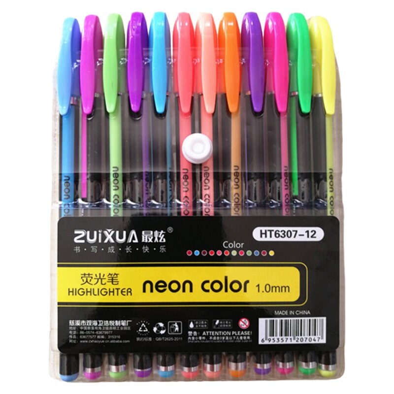Ensemble de stylos Gel 12 couleurs, surligneur à paillettes, Pastel, pour colorier l&#39;école et le bureau