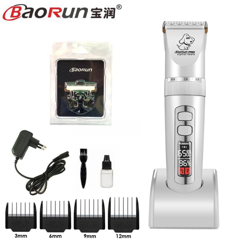 BaoRun P9 Pet Clipper Dog Hair Trimmer Grooming Pets Animal Cat Shaver Electric Scissors Mower Haircut Machine: White add 1pc blade