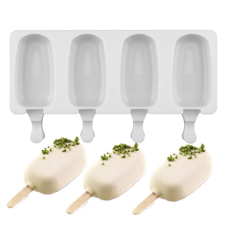 Homemade Food Grade 2 Sizes Silicone Ice Cream Molds Ice lolly Moulds Freezer Ice cream bar Molds Maker With Popsicle Sticks