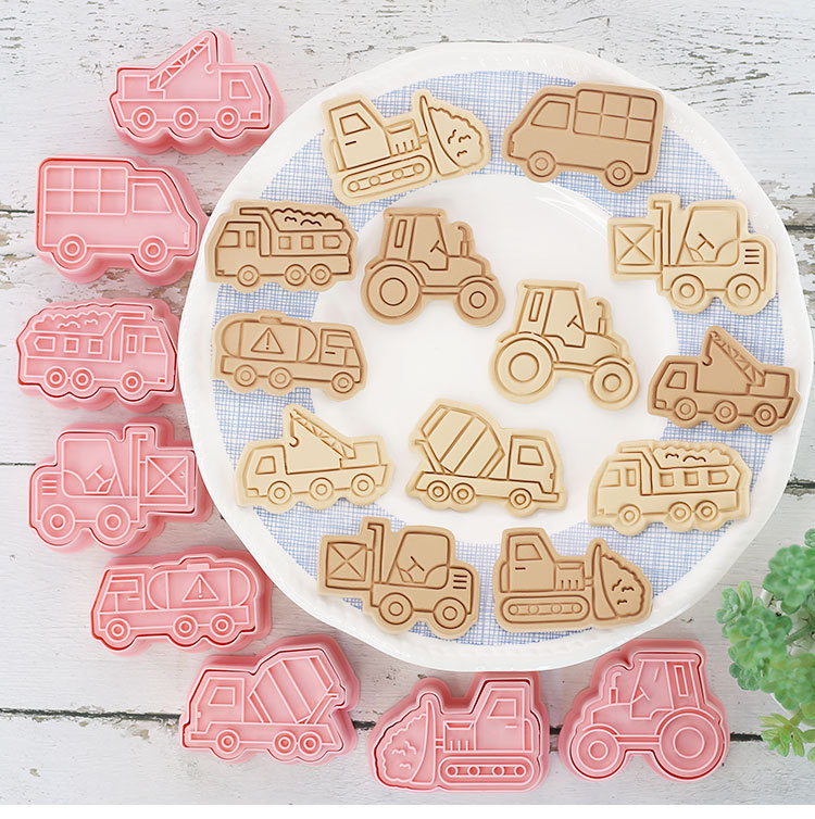 Vervoer Voertuig Cookie Cutters Stamper Set Plastic Mini Biscuit Cutter Mold Voor Bakken 3D Fondant Postzegels Cake Decor Gereedschap: 8pcs set c