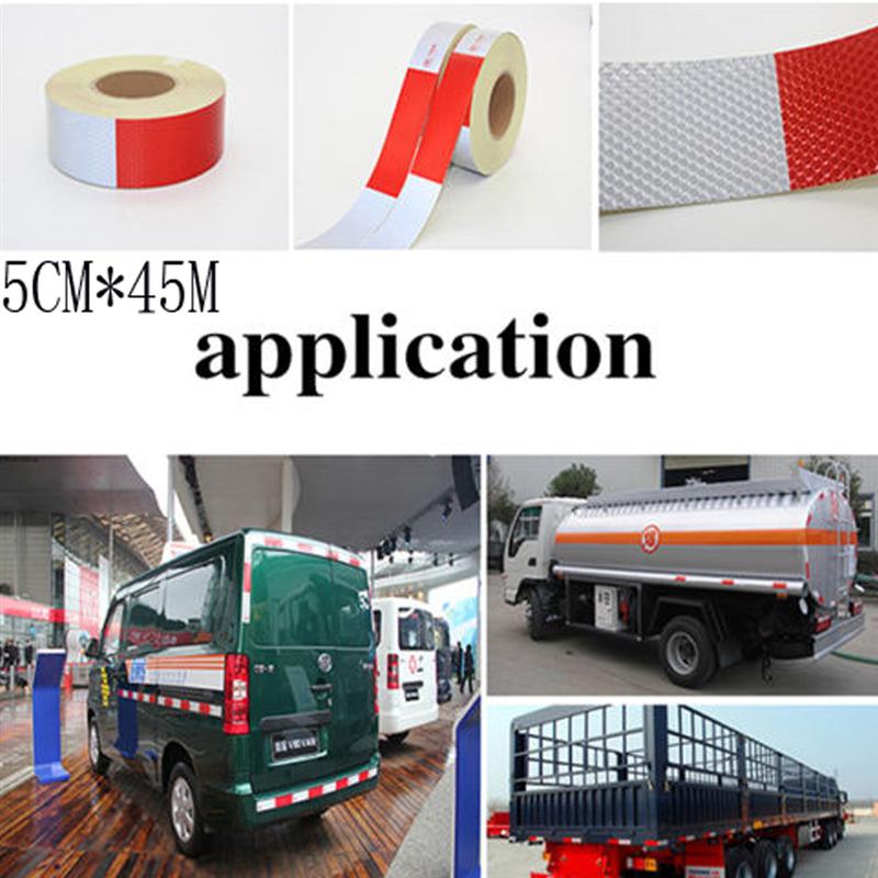 5 cm * 45 M Reflecterende Tape Roll Wit Rood Veiligheid Tape Trailer Conspicuity Dot Warming Tapes Reflecterende voor Voertuig auto Accessoires