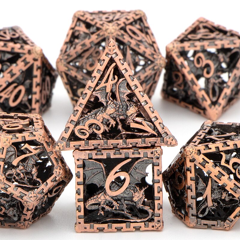 Hohl Metall Dnd Würfel einstellen Kerker Und Drachen D &Ampere; d D + D Würfel D20 D12 D10 D % d8 D6 D4 RPG Kupfer Polyeder Rolle Spielen Würfel: TLONG-02