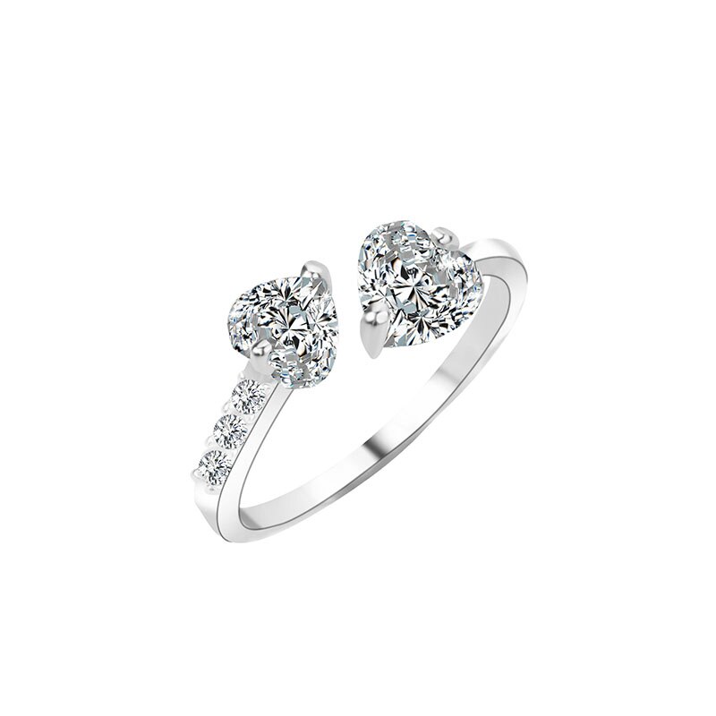 Berlock justerbar ring berlock strass kärleksringar läckra zirkon hjärtform metall finger ring kostym smycken: Vit