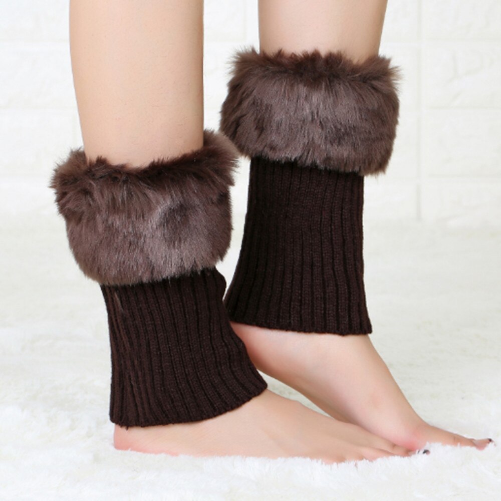 Jambières d&#39;hiver tricotées pour femmes, bottes en fourrure, jambières ST001: Marron