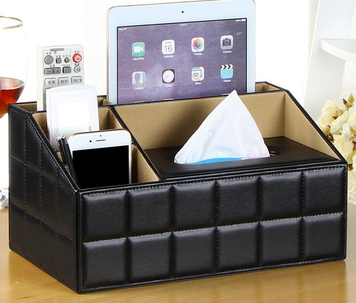 Multifunctional Desk Organizer Pad Notebook File Box Holder-Business Card/Pen/Pencil/Mobile Phone/Stationery Storage Organizer: Plaid Black