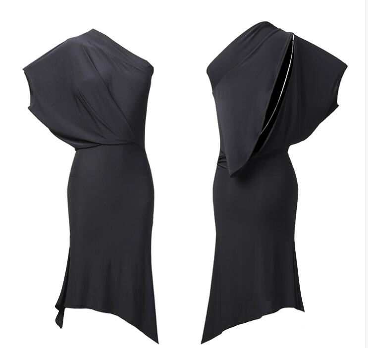 Vestido tango salsa cha samba uma só ombro preto kalki 2026