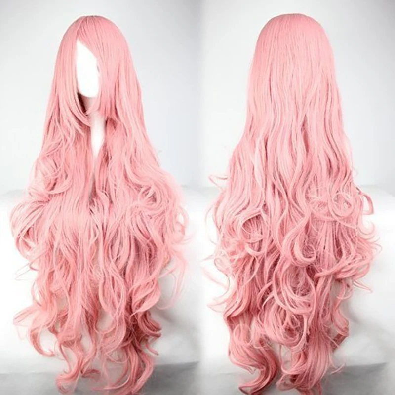 Perruque synthétique longue postiche rose blond noir bleu fête cheveux Cosplay perruques pour les femmes: Rose