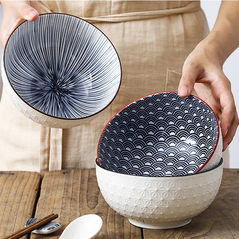 Nordic Stijl 6Inch Servies Kommen Keramische Thuis Handgeschilderde Instant Noodle Soep Restaurant Eenvoudige Creatieve Reliëf Ramen Kom