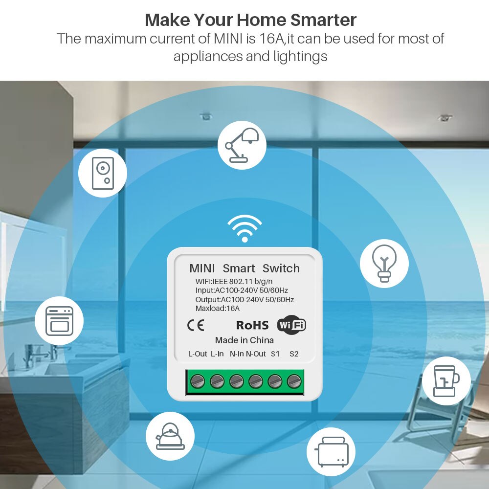 16A EWelink Wifi Switch Mini Smart 2-way DIY Switches Circuit Breaker Timer Module Support Alexa Google Home Alice SmartThings