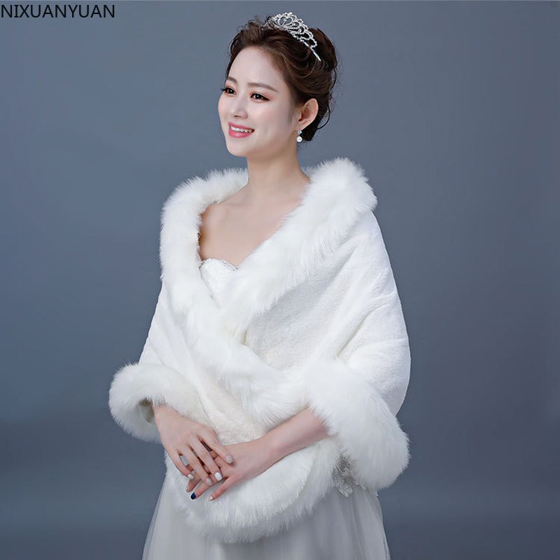Manteau d'hiver de mariée en fausse fourrure, châle enveloppant pour femme, manteau de mariage, veste Boleros, cape