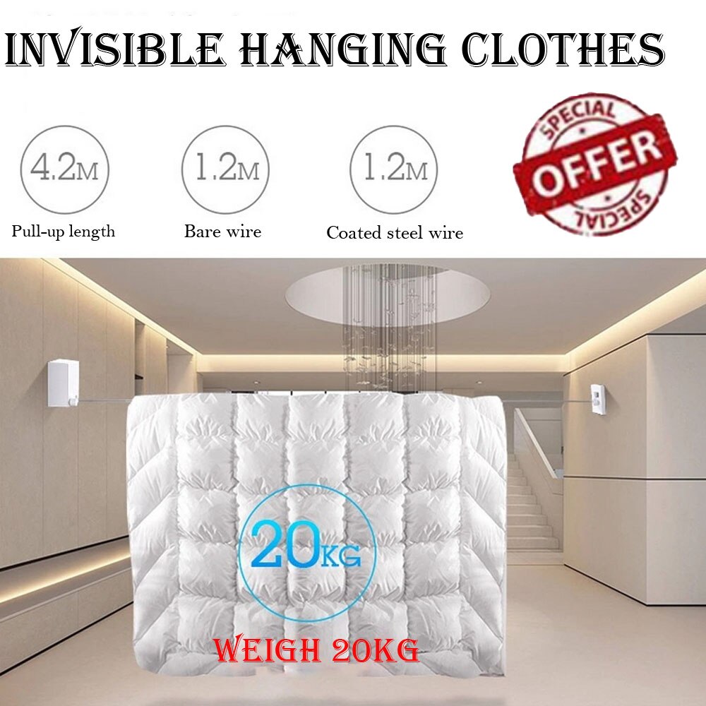 Udtrækkeligt tøjvaskesnor væghængende strækning vasketøjslinje krympende altan usynlig linje indendørs ude