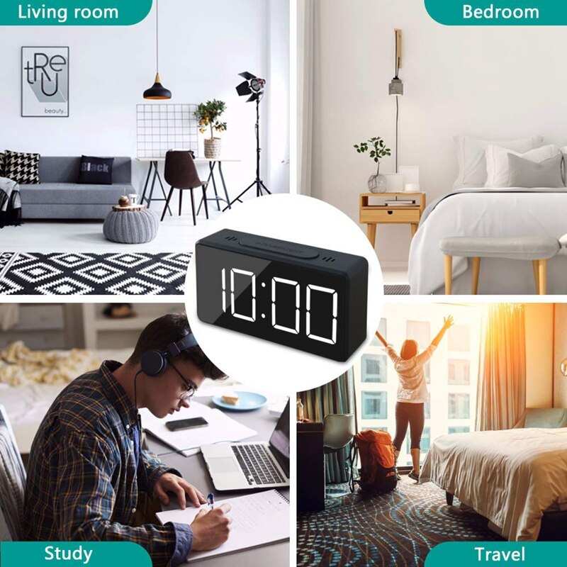 Liten digital väckarklocka för resor med led-tid eller temperaturdisplay, snooze, justerbar ljusstyrka, enkel manövrering,